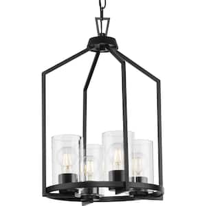 Goodwin 14 in. 4 -Light Matte Black Modern Farmhouse Hall and Foyer Light with Clear Glass Shade