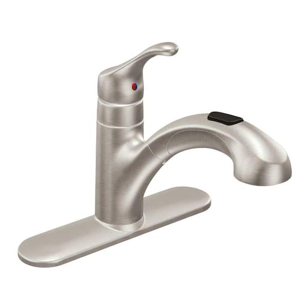 MOEN Renzo Spot Resist Stainless 9 in. H Pull Out Sprayer Kitchen Faucet with 360° Spout Swivel and PowerClean