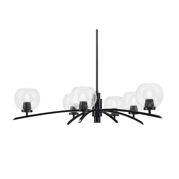 Unbranded Siena 6-Light Matte Black Chandelier, Round Chandelier with Clear Bubble Glass Shades, No bulb Included