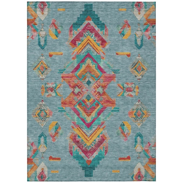 Chantille Machine Washable Indoor/Outdoor Abstract ACN2661 Teal 5 ft. x 7 ft. 6 in. Area Rug