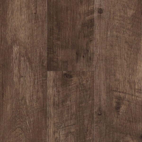 TrafficMaster Rustic Brown Oak 3 Mil x 6 in. W x 36 in. L Peel and Stick Water Resistant Vinyl Tile Flooring (36 sq. ft.)