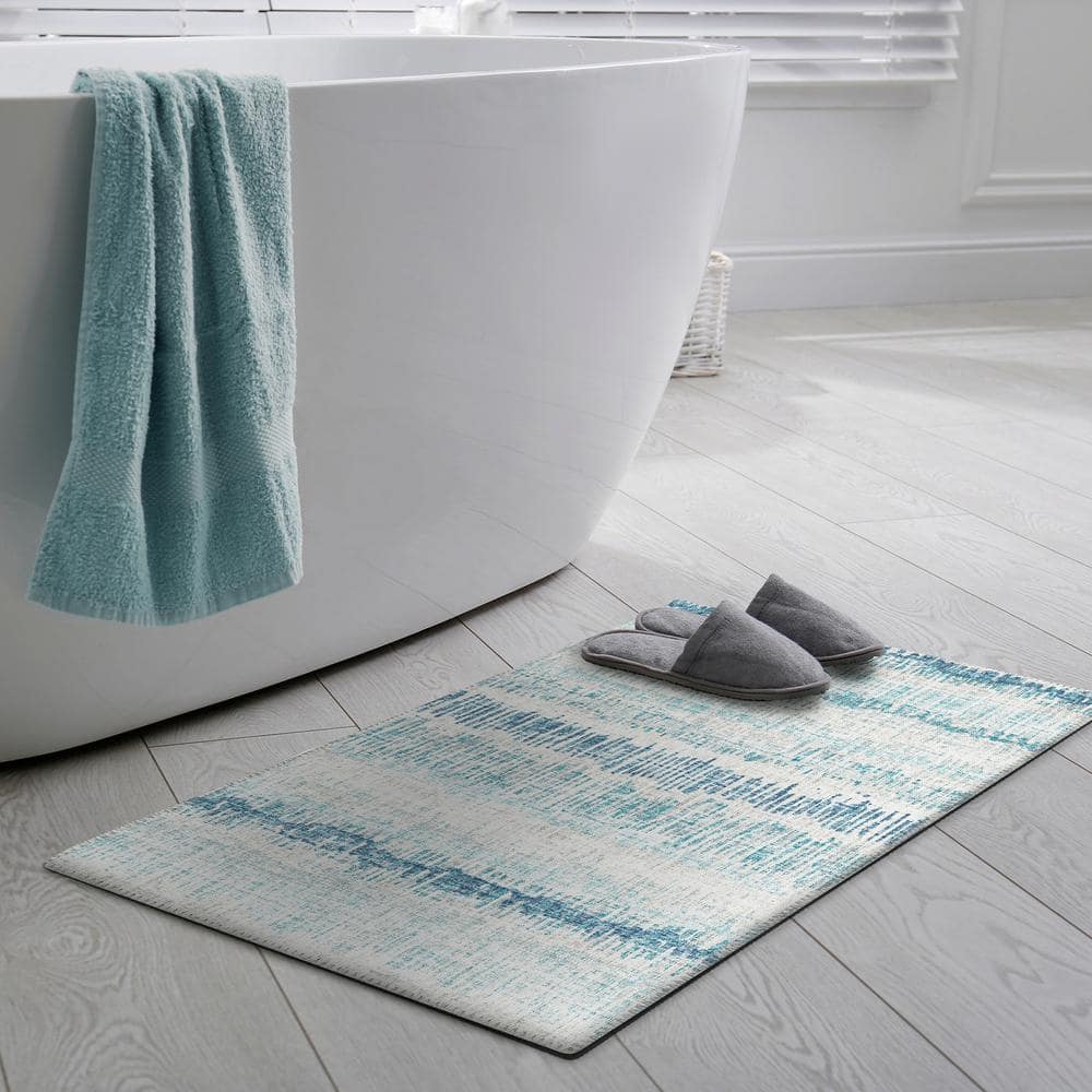 Blue Chenille Flat Woven Non-Slip Accent Rug