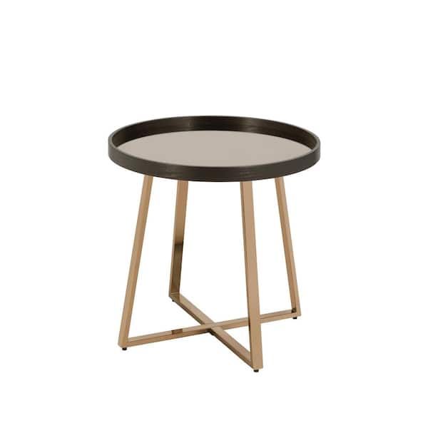 Acme Furniture Hepton Walnut and Champagne in Mirrored End Table