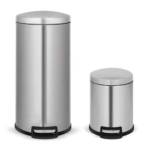 8 Gal./30-Liter and 1.3 Gal./5-Liter Fingerprint Free Stainless Steel Round Step-on Trash Can Set