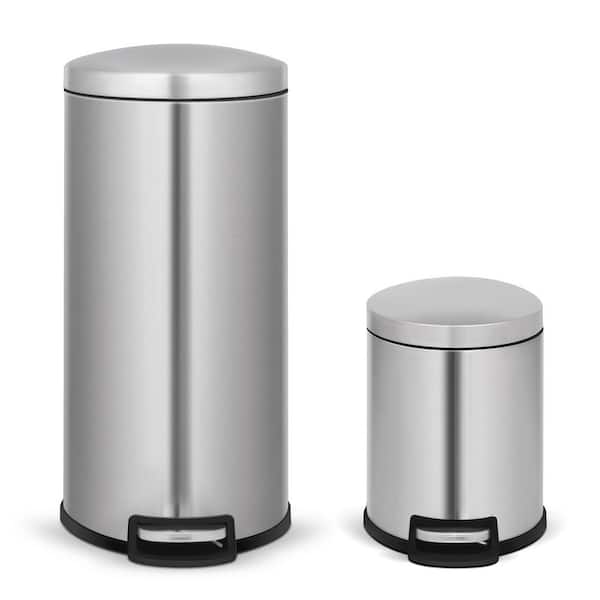 Innovaze 8 Gal./30-Liter and 1.3 Gal./5-Liter Fingerprint Free Stainless  Steel Round Step-on Trash Can Set MGCS-AS1804 - The Home Depot