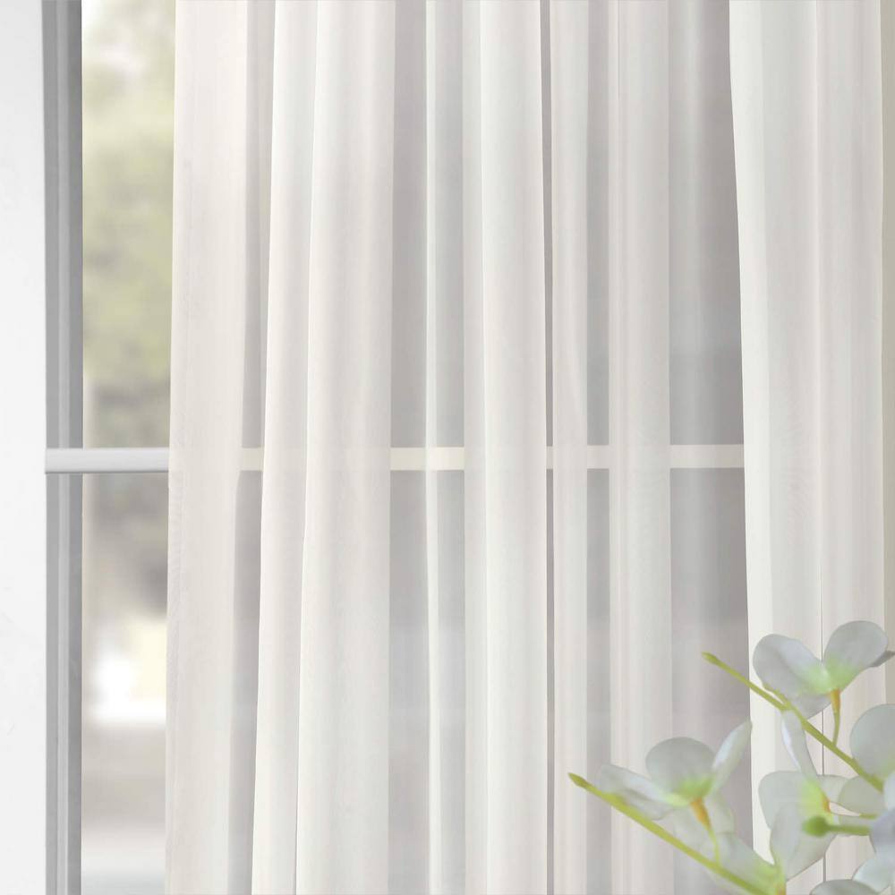 Off White Sheer Velvet Polyester Rod Pocket Curtain Panel
