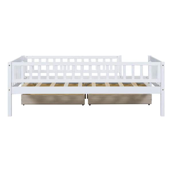 White Wood Frame Twin Size Platform Bed with 2 Drawers