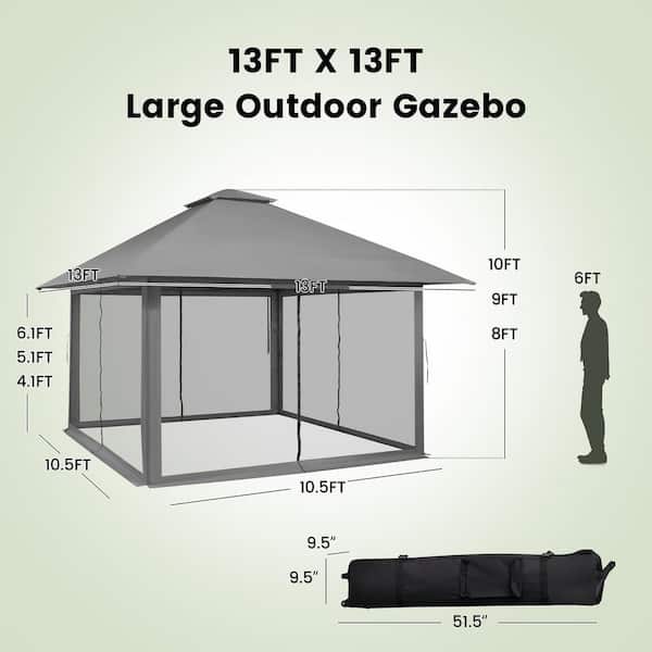 Costway 13 ft. x 13 ft. Grey Pop-Up Instant Canopy Tent Mesh