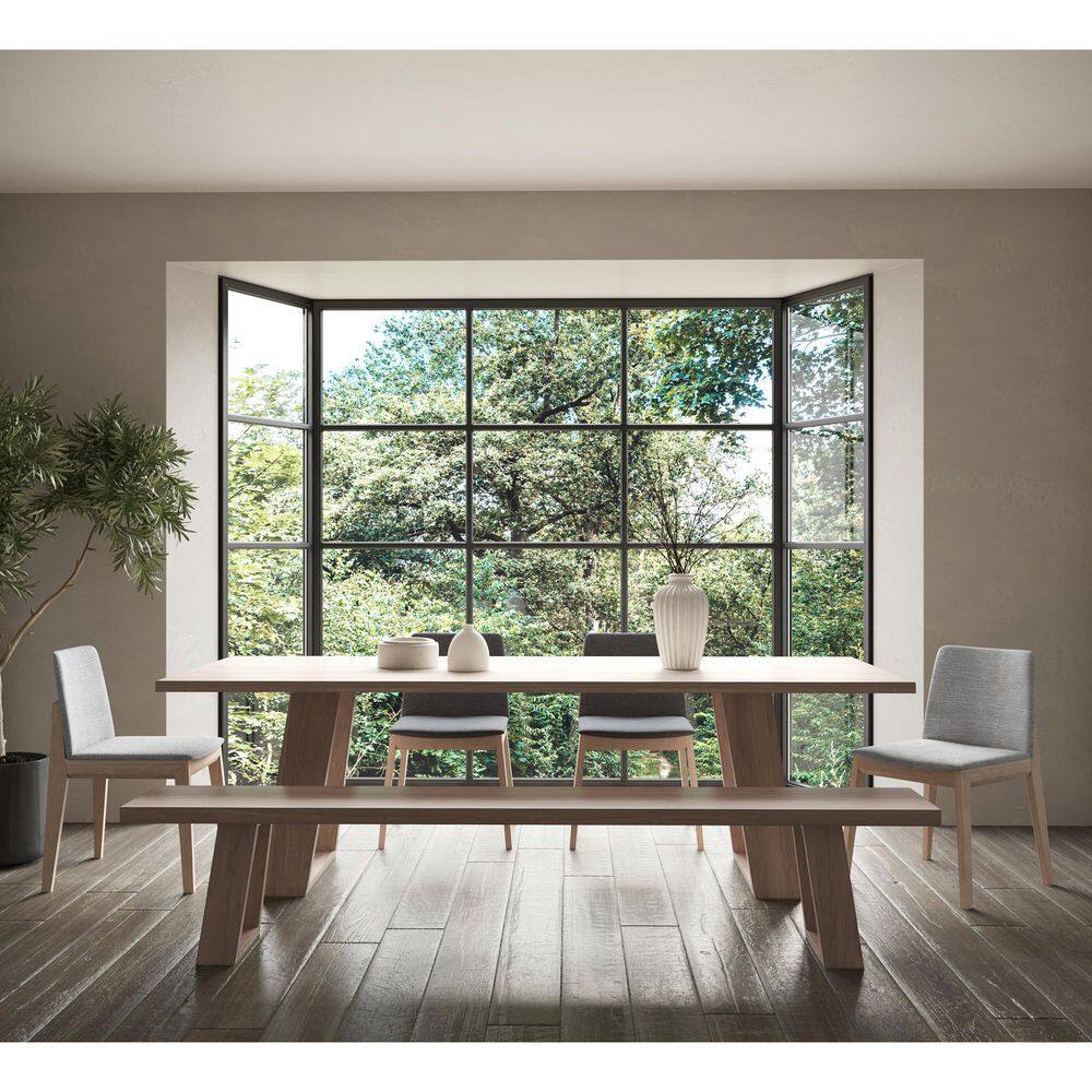 Natural Wood Dark Gray Upholstered Side Chair Set