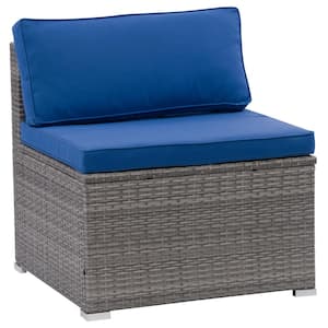 Parksville Blended Grey Rust Proof Resin Wicker Outdoor Sectional Lounge Chair with Oxford Blue Cushion