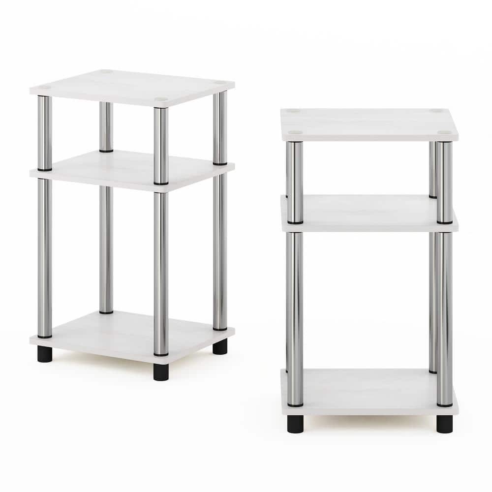 Twin Set Modern Multifunctional White Oak and Chrome End Tables