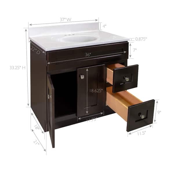 Brookings 37 in. Single Sink Espresso Bath Vanity with White Cultured Marble Top Unassembled