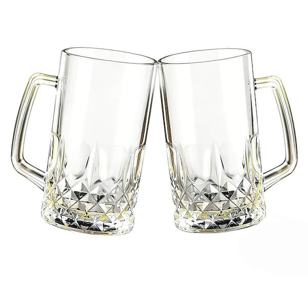 20 oz. Clear Glass German Style Handled Beer Stein Mugs for Bar Home Party BBQ Oktoberfest Drinking (Set of 2)