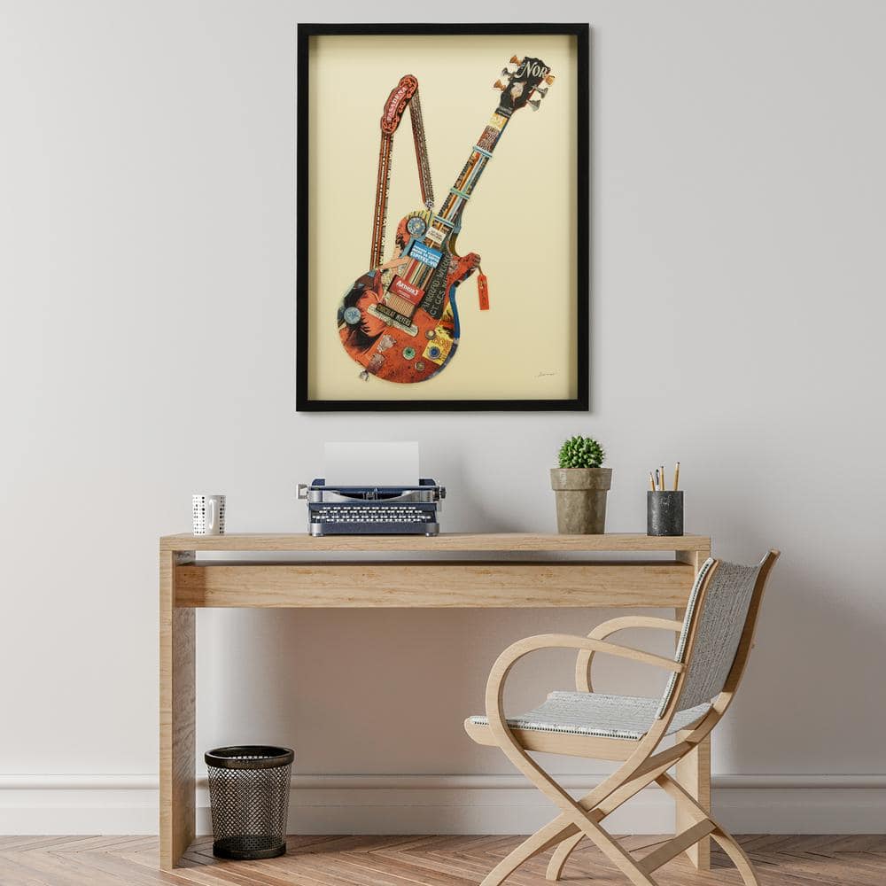 Electric Guitar Collage Art on Canvas with Black Frame