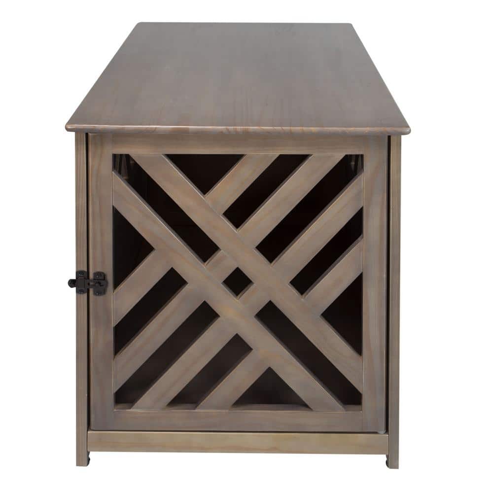Casual Home Modern Lattice Wooden Pet Crate End Table, Gray 602218