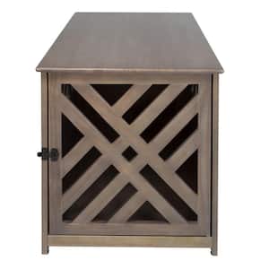 Modern Lattice Wooden Pet Crate End Table, Gray