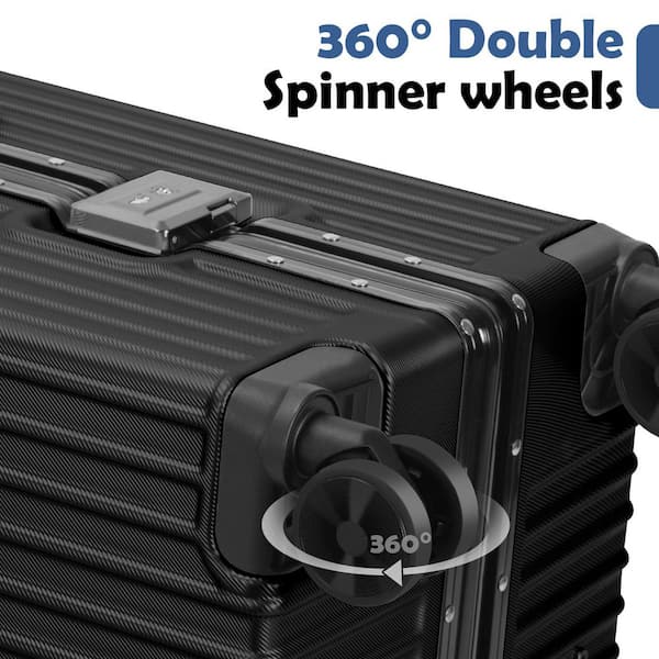 HIKOLAYAE 2 Piece Black ABS Aluminum Frame Hardside Spinner