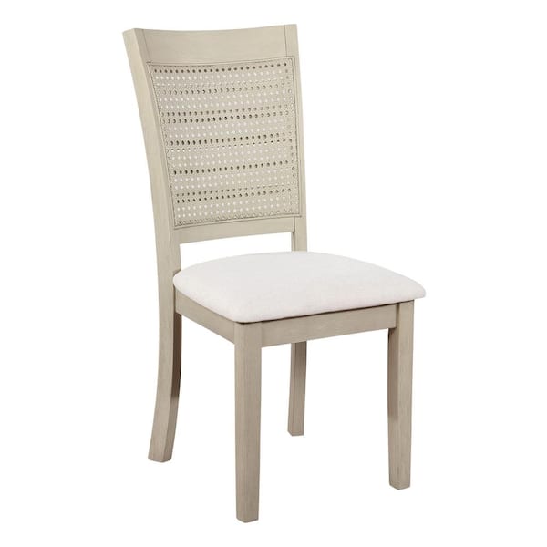 OSP Home Furnishings Walden Cane Back Dining Chair 2-Pack with Antique White Base and Linen Fabric Seat