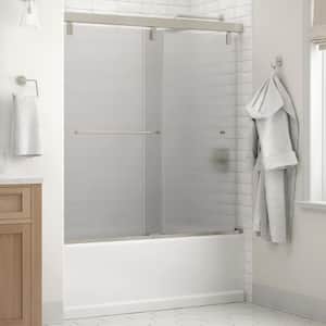 Mod 60 in. x 59-1/4 in. Soft-Close Frameless Sliding Bathtub Door in Nickel with 1/4 in. Tempered Rain Glass