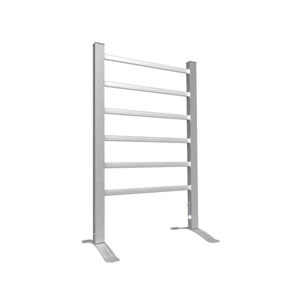 Miscool Anky 6-Bar Drying Rack Wall Mounted Electric Plug-In & Hardwire Towel Warmer in Silver, Freestanding Towel