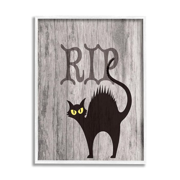 Stupell Industries RIP Halloween Cat by Lil' Rue 1-Piece Framed Graphic Print Animal Poster Art Print 14 in. x 11 in.