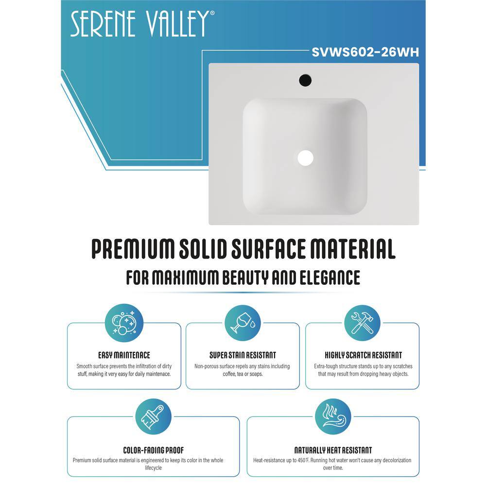 Matte White Solid Surface Square Wall-Mount Bathroom Sink