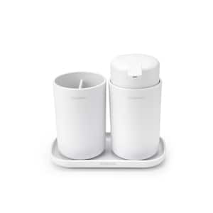 ReNew 3-Piece Bathroom Accessory Set with Soap Pump, Toothbrush Holder and Tray in White