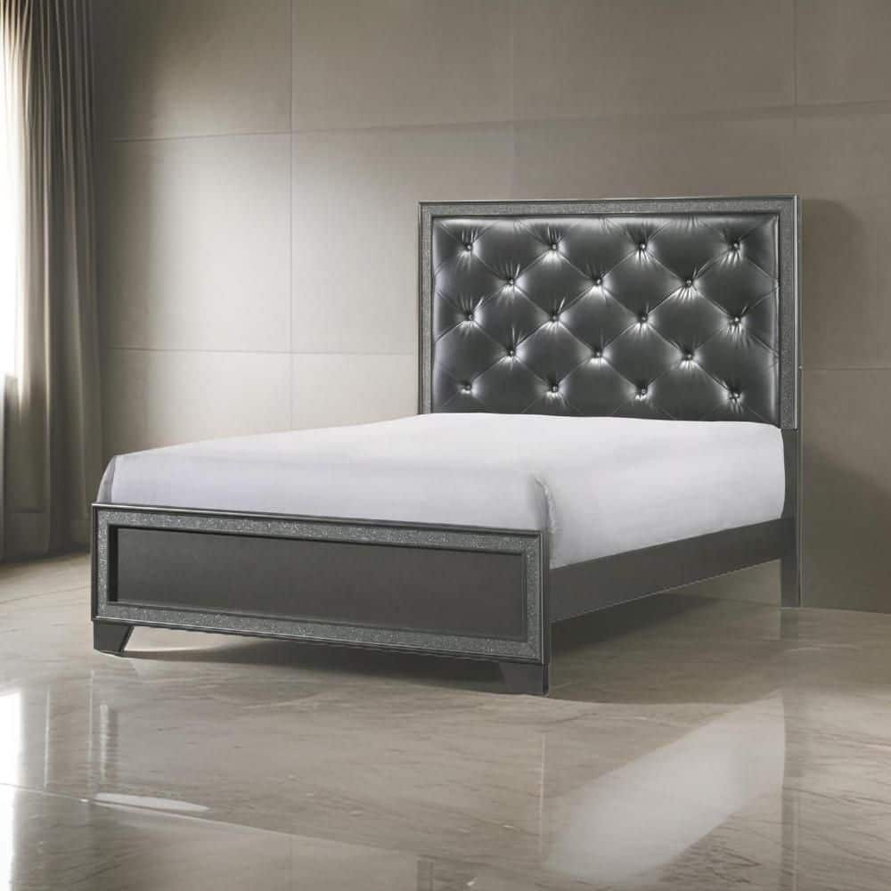 Benjara Kay Gray Wood Frame King Size Platform Bed BM307319 Benjara Kay Gray Wood Frame King Size Platform Bed BM307319