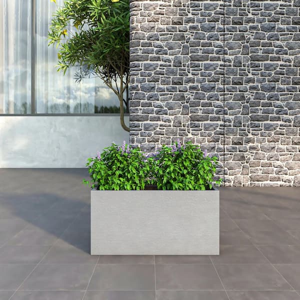Leisuremod Flora Indoor and Outdoor Rectangular Fiberstone Planter Pot Modern Weather Resitant Design in Grey (36 in. Wide)