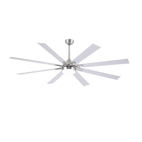 Kviflon 72 in. Indoor/Outdoor Industrial Commercial Large Nickel Ceiling Fans with Dimmable 3 Colors Lights and Remote