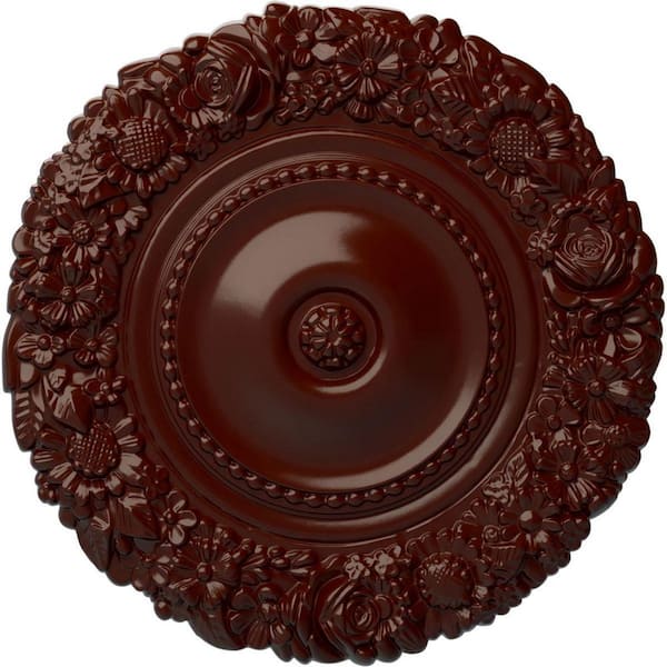 Ekena Millwork 21" x 2" Marseille Urethane Ceiling Medallion (Fits Canopies upto 7-3/8"), Brushed Mahogany
