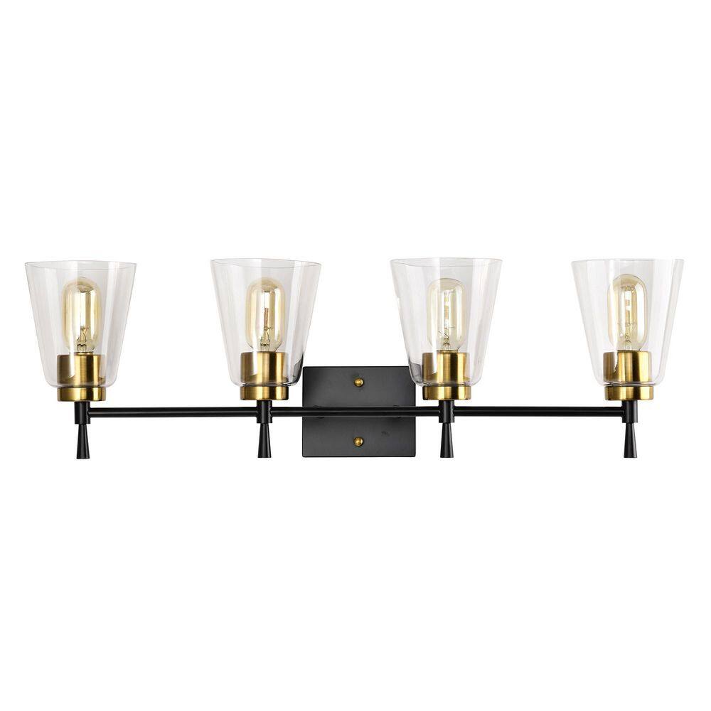 Edvivi Briarwood 30 in. 4-Lights Black and Antique Brass Vanity Light ...