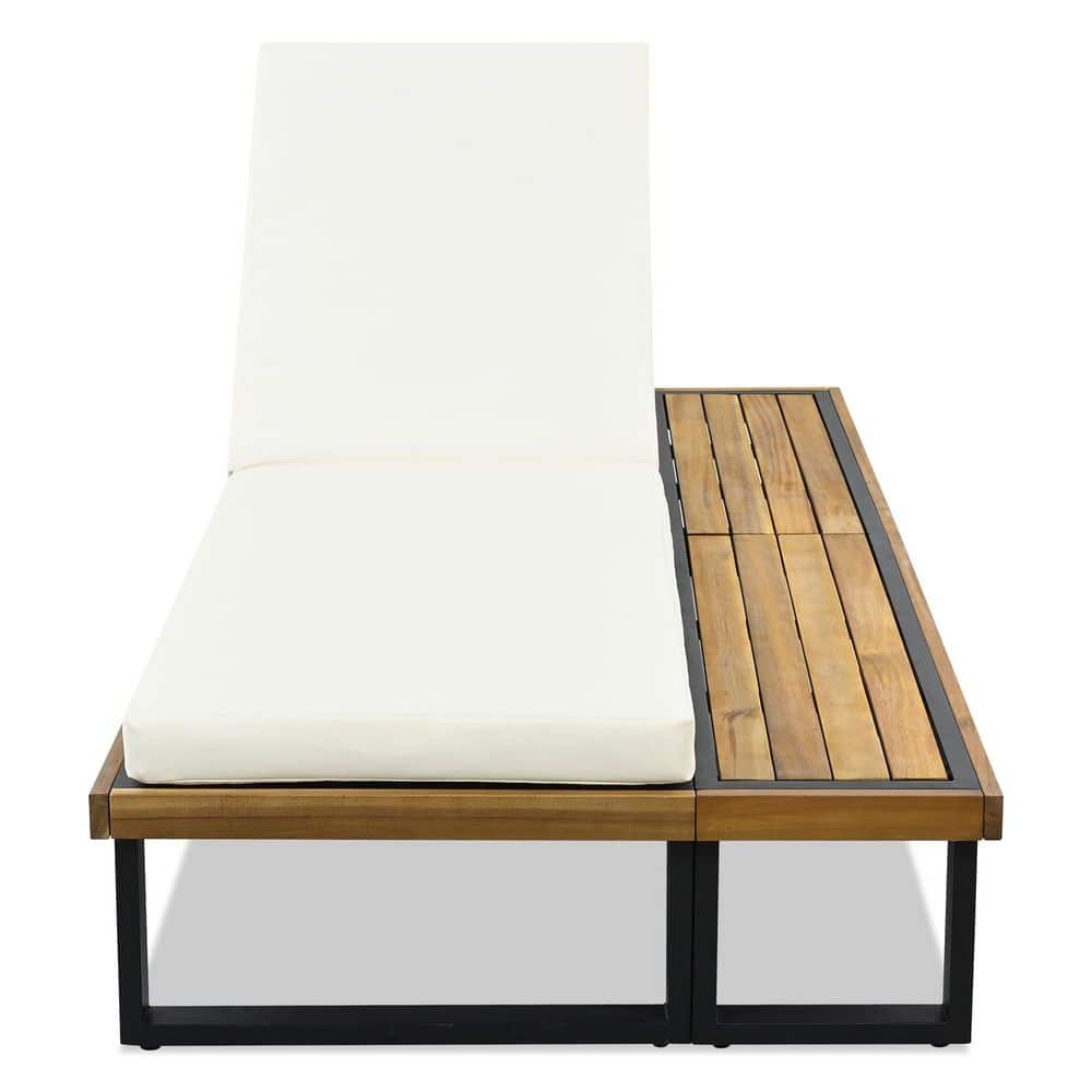 Beige Acacia Wood Outdoor Chaise Lounge Chair with Cushion, Side Table price history on PriceWatchPro