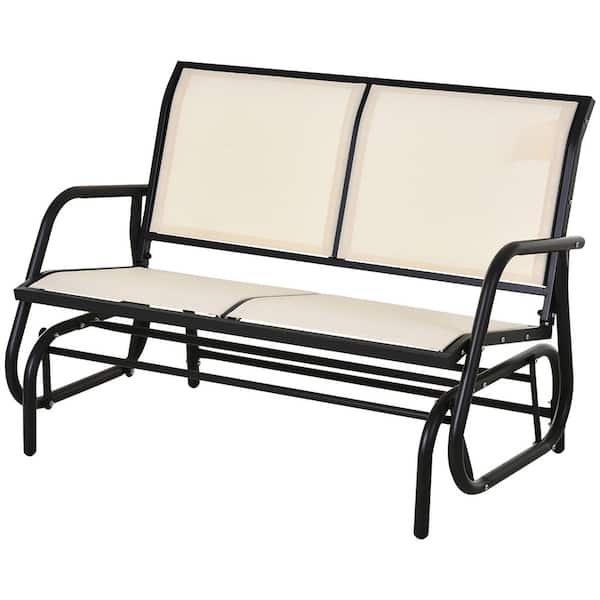 Unbranded 440 lbs. 2-Person Beige Metal Outdoor Glider Bench Patio Double Swing Rocking Chair with Powder Coated Steel Frame