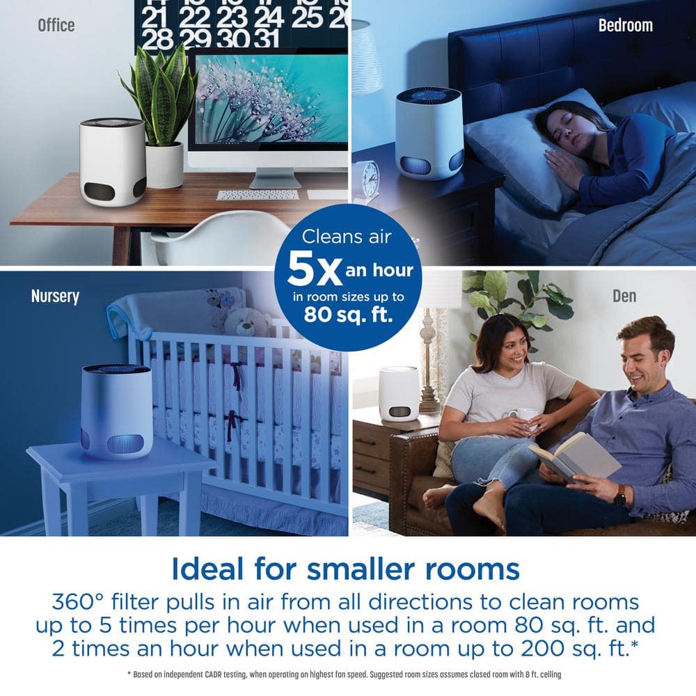 White Tabletop True HEPA Air Purifier with Touch Controls