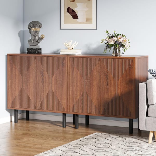 Ahlivia Brown Wood 59.06 in Storage Cabinet Set, Freestanding Floor Cabinet, Classic Sideboard, Wood Buffet Cabinet