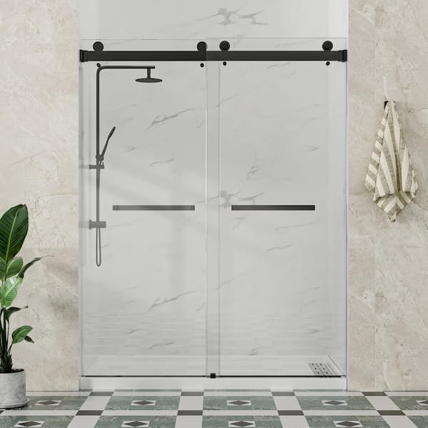 AZUPIN Sola 56-60 in. W x 84 in. H Double Sliding Frameless Shower