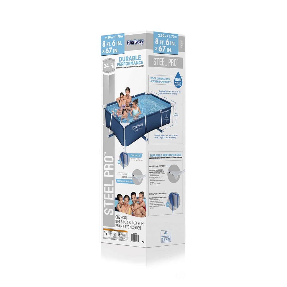 Blue Steel Frame Rectangular Above Ground Pool with Pump