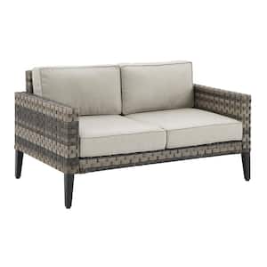 Prescott Brown Wicker Outdoor Loveseat with Taupe Cushions