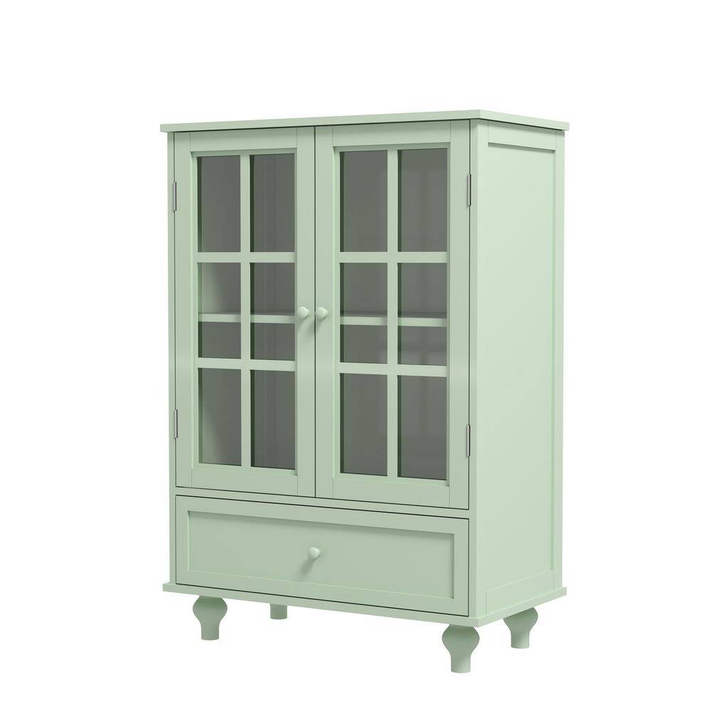 28 in. W x 15 in. D x 38 in. H Green Linen Cabinet with Double Glass Doors and Drawer price history on PriceWatchPro
