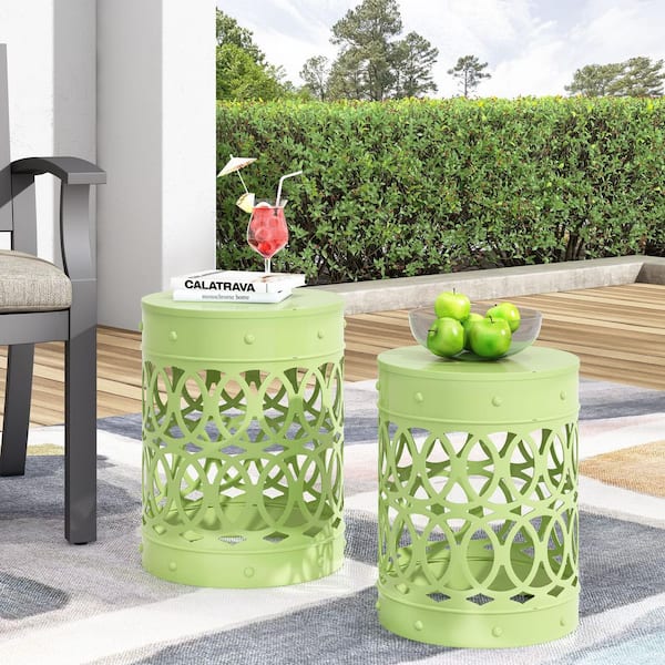2-Piece 13.75 in. W x 13.75 in. D x 18 in. H Green Metal Outdoor