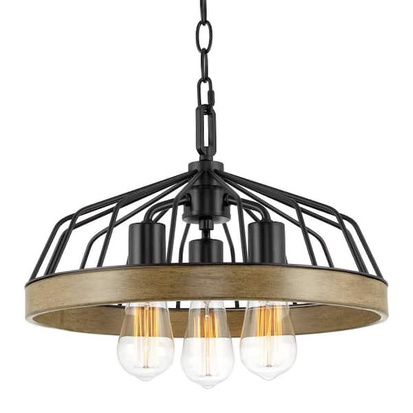 Kira Home Fairview 60-Watt 3-Light Black Farmhouse Pendant Light, No Bulb Included