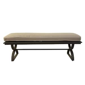 Superb Whiskey Flame Aluminum Outdoor Dining Bench with Taupe Cushion 16.5in.H x 20in.W x 58in.D for Patio Gazebo