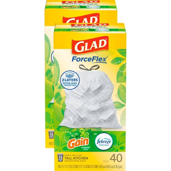 13 Gal. ForceFlex Tall Kitchen Drawstring Gain Original with Febreze Trash Bags (40-Count, 2-Pack)