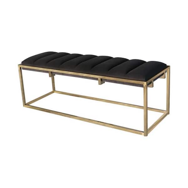 Benjara 48 in. Black and Gold Backless Bedroom Bench with Deep Vertical Channeling