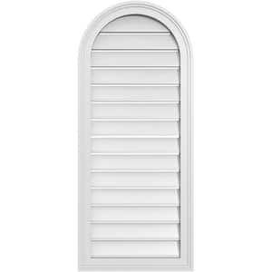 18 in. x 42 in. Round Top Surface Mount PVC Gable Vent: Functional with Brickmould Frame