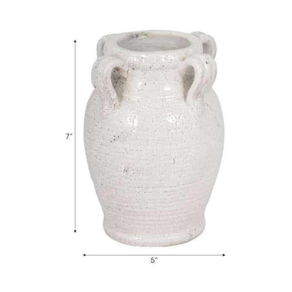 Liv & Skye 8 in. White Terra Cotta Amphora Decorative Vase with