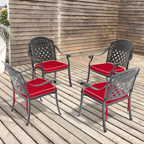 Willit Modern Cast Aluminum Outdoor Dining Chairs with Black Frame and Random Color Cushions (4-Pieces)