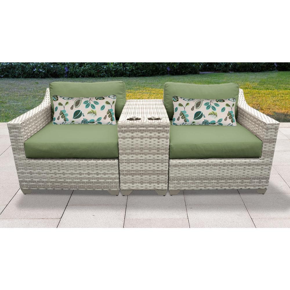 TK CLASSICS Fairmont 3-Piece Wicker Outdoor Seating Group with Cilantro Green Cushions -  8865577