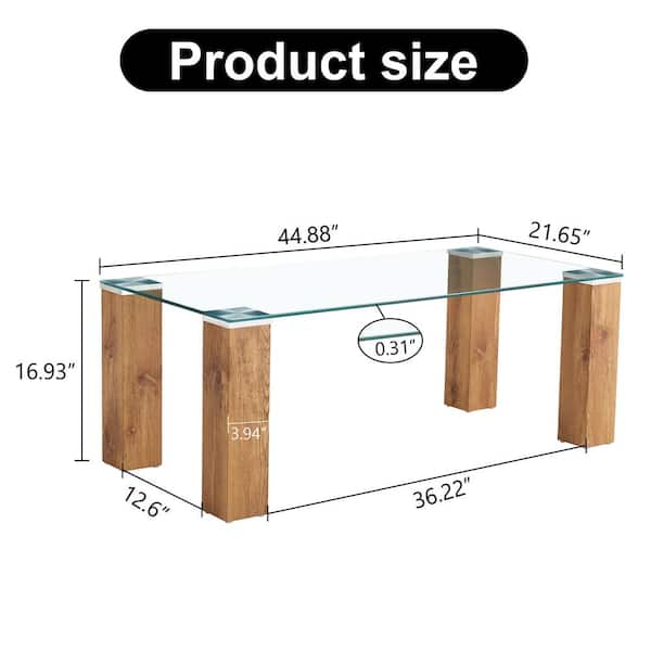Modern 44.88 in. Transparent Rectangle Glass Coffee Table